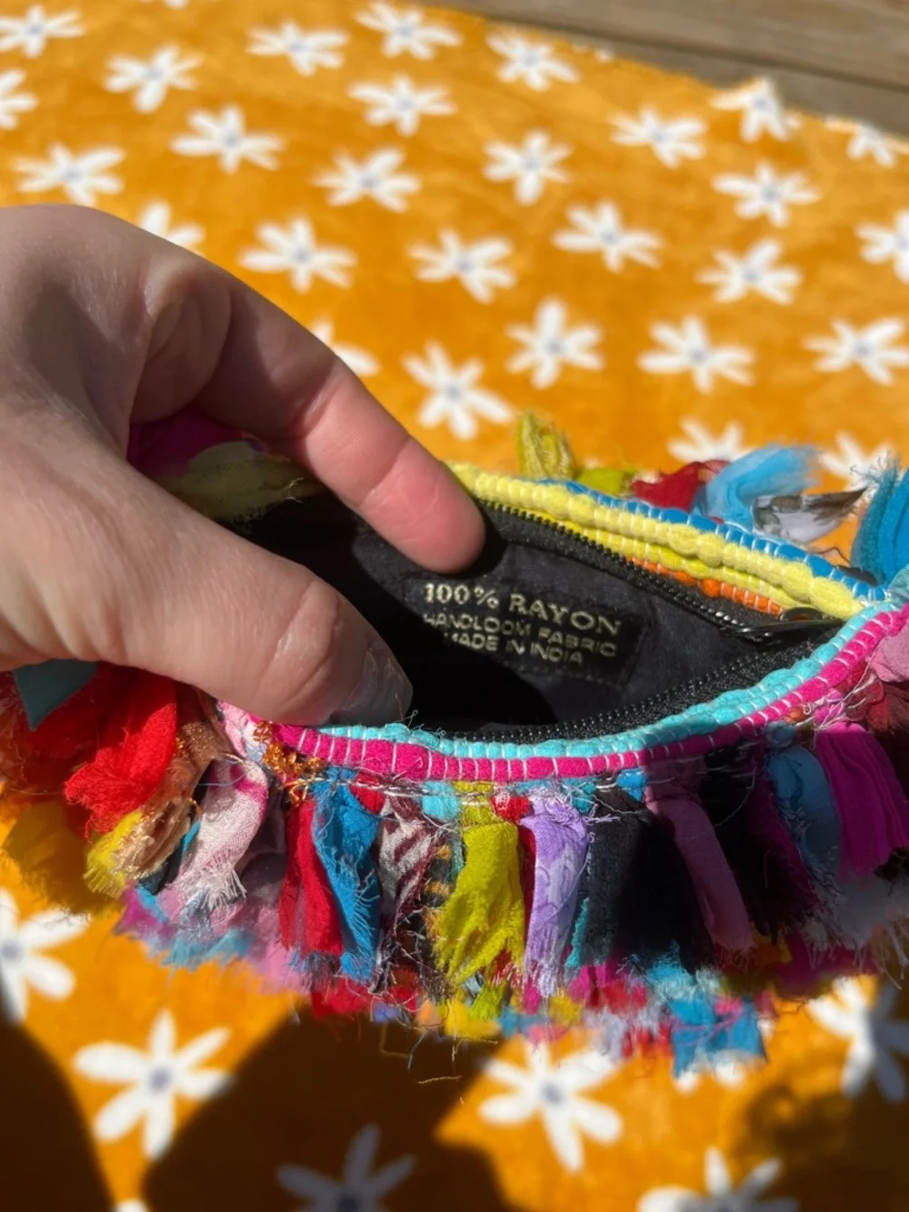 Small Colorful Handloom Frilly Boho Pouch Cosmetic Makeup Bag
